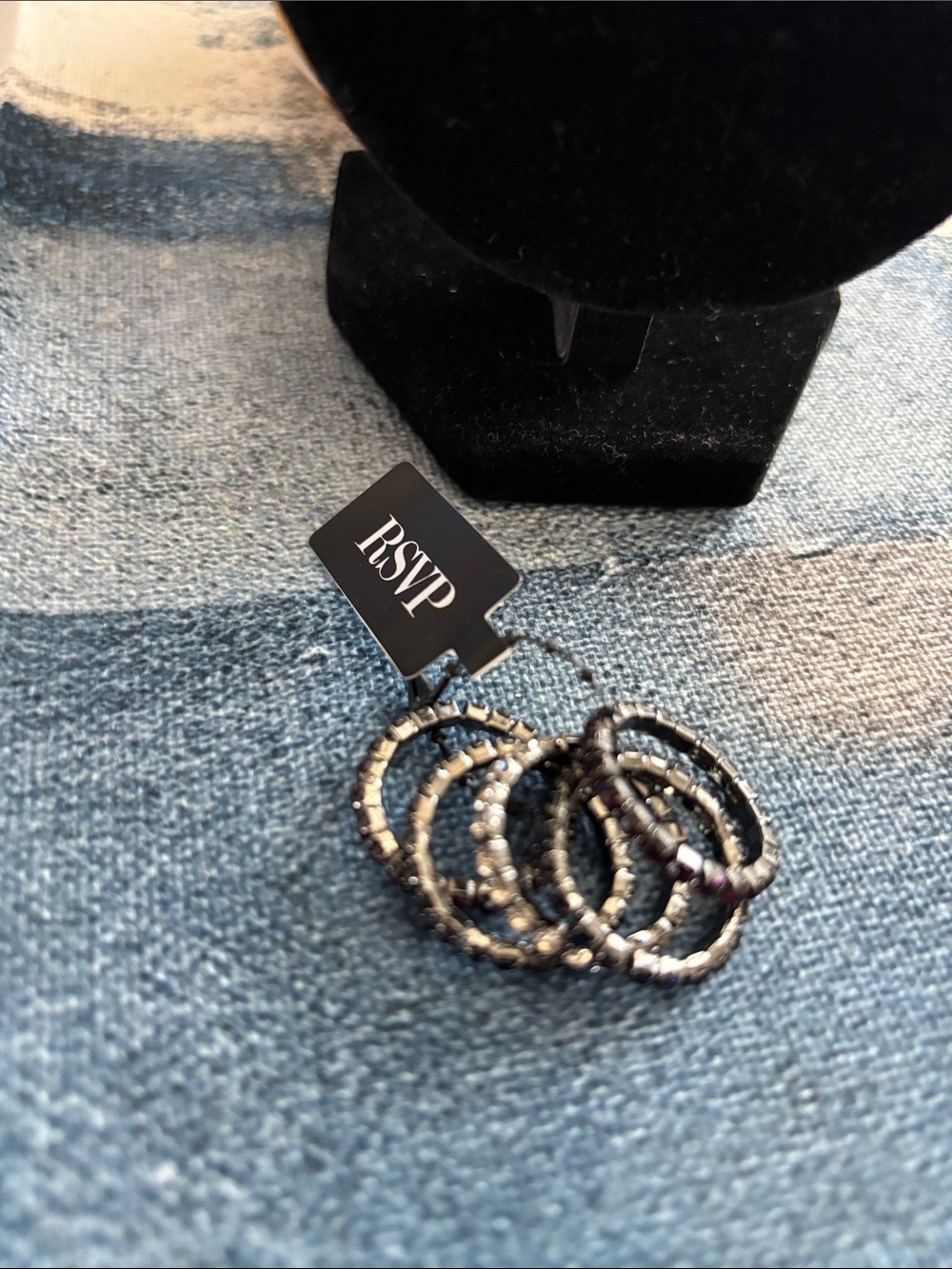 RSVP Black and Silver Crystal Multi-Row Hoop Earrings
